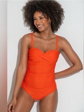 Anne cole twist front shirred one piece swimsuit in Suor color size 14